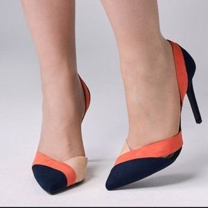 ZARA D'Orsay Tri Color Suede Heels